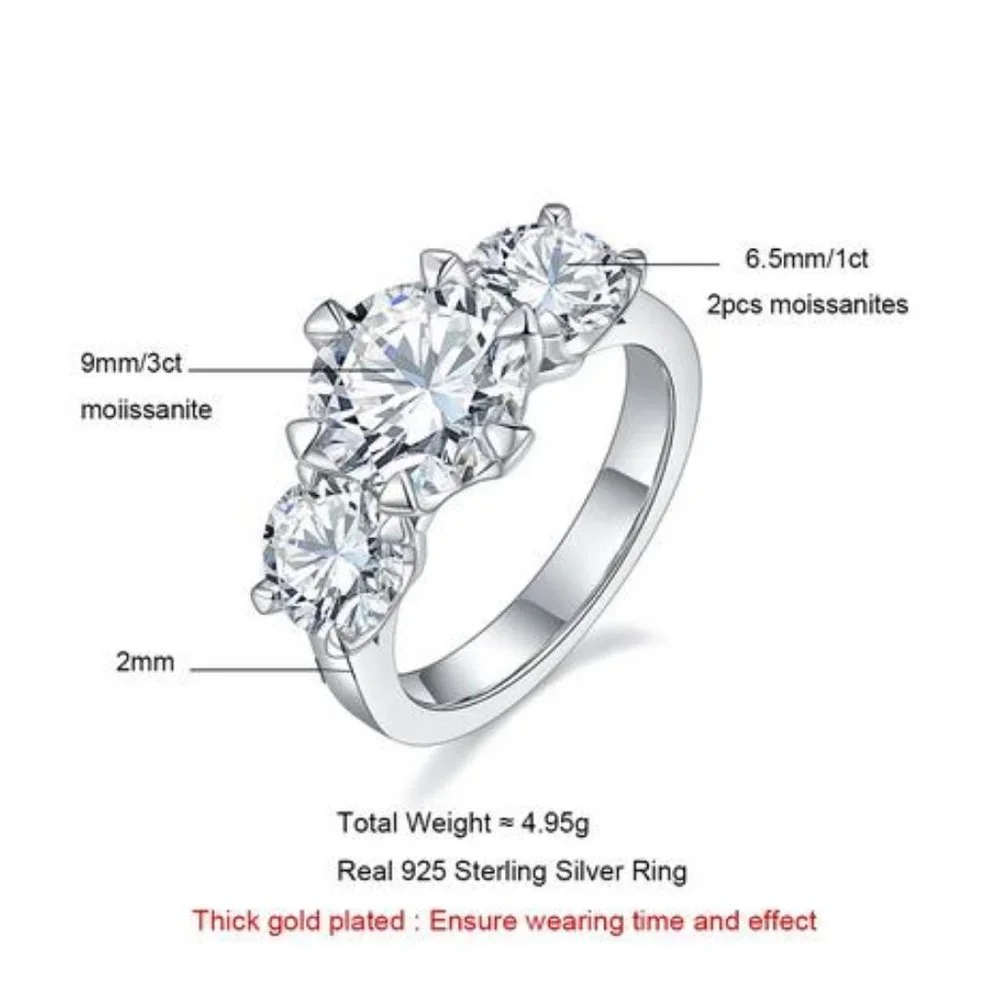 Certified 5ct. t.w. Moissanite Diamond Three Stone Engagement Ring NEW